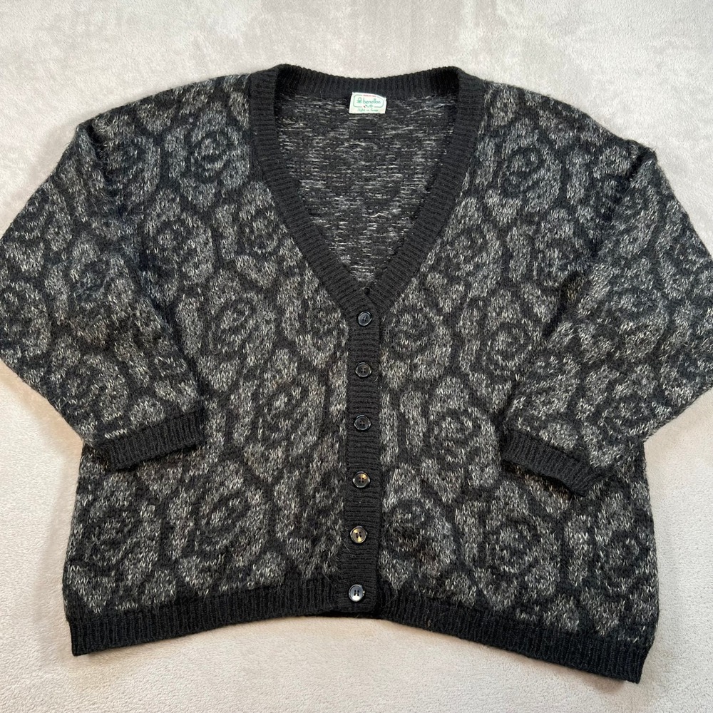 Vintage United Colors Of Benetton Mohair Cardigan Sweater Black Men's Size 50